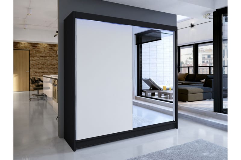 Canderbury Garderob m. Spegel 180x215 cm - Svart/Vit - Förvaring - Sko- & klädförvaring - Garderober & garderobssystem