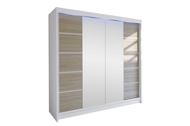 Canderbury Garderob m. Spegel 180x215 cm, Vit/Brun