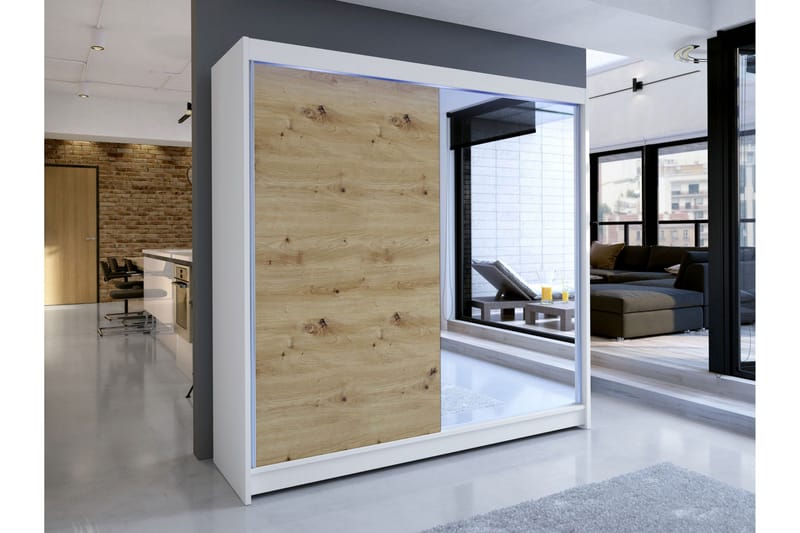 Canderbury Garderob m. Spegel 180x215 cm - Vit/Brun - Förvaring - Sko- & klädförvaring - Garderober & garderobssystem