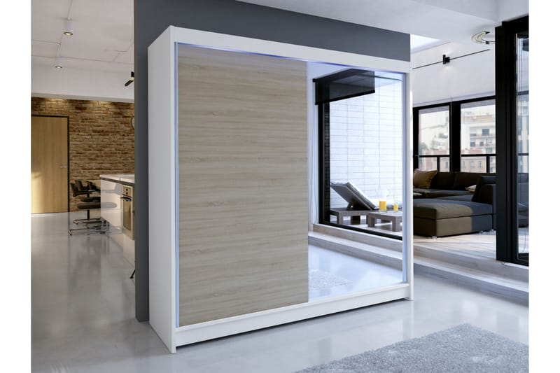 Canderbury Garderob m. Spegel 180x215 cm - Vit/Brun - Förvaring - Sko- & klädförvaring - Garderober & garderobssystem