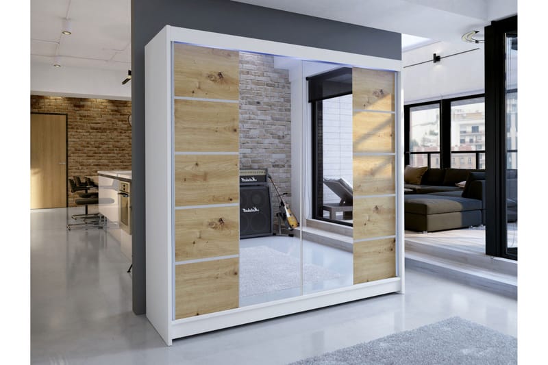 Canderbury Garderob m. Spegel 180x215 cm - Vit/Brun - Förvaring - Sko- & klädförvaring - Garderober & garderobssystem