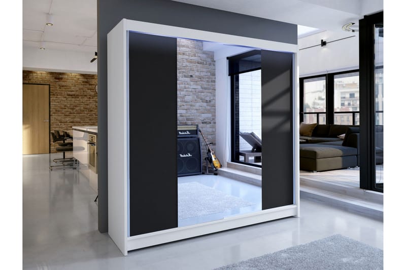 Canderbury Garderob m. Spegel 180x215 cm - Vit/Svart - Förvaring - Sko- & klädförvaring - Garderober & garderobssystem