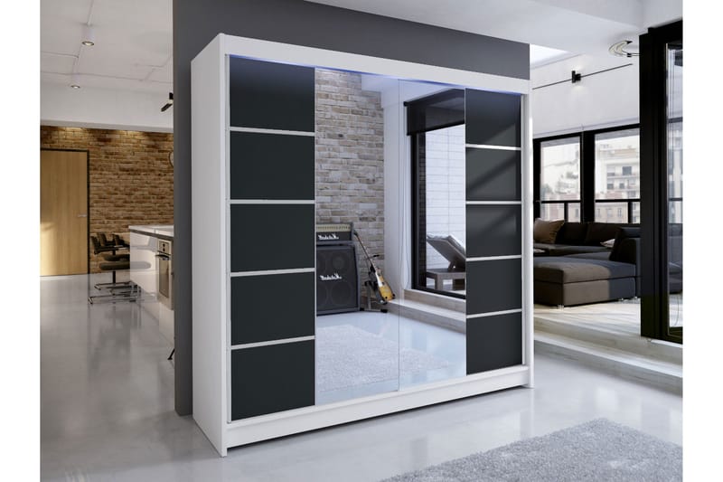 Canderbury Garderob m. Spegel 180x215 cm - Vit/Svart - Förvaring - Sko- & klädförvaring - Garderober & garderobssystem