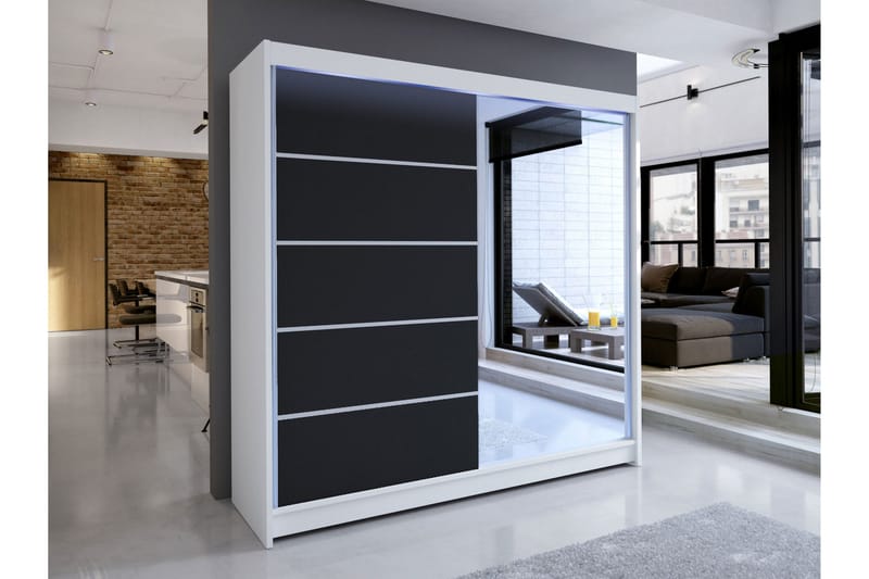 Canderbury Garderob m. Spegel 180x215 cm - Vit/Svart - Förvaring - Sko- & klädförvaring - Garderober & garderobssystem