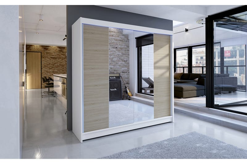 Canderbury Garderob med Spegel 180x215 cm - Brun/Vit - Förvaring - Sko- & klädförvaring - Garderober & garderobssystem