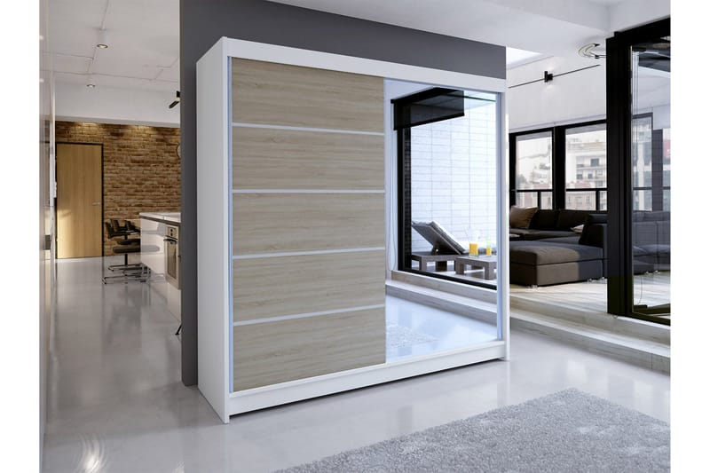 Canderbury Garderob med Spegel 180x215 cm - Brun/Vit - Förvaring - Sko- & klädförvaring - Garderober & garderobssystem