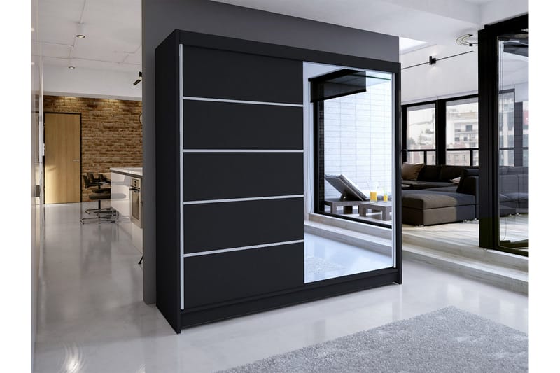 Canderbury Garderob med Spegel 180x215 cm - Svart - Förvaring - Sko- & klädförvaring - Garderober & garderobssystem