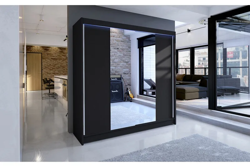 Canderbury Garderob med Spegel 180x215 cm - Svart - Förvaring - Sko- & klädförvaring - Garderober & garderobssystem