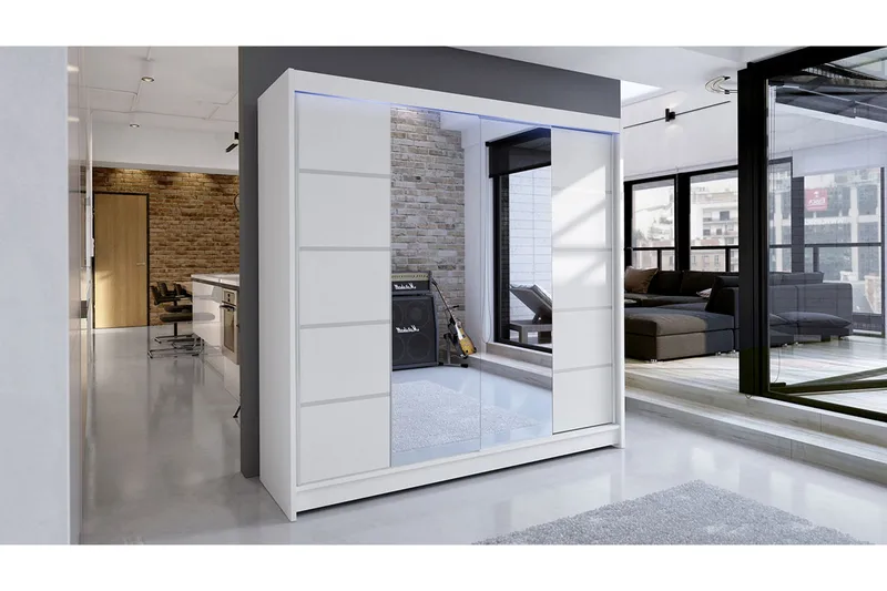 Canderbury Garderob med Spegel 180x215 cm - Vit - Förvaring - Sko- & klädförvaring - Garderober & garderobssystem