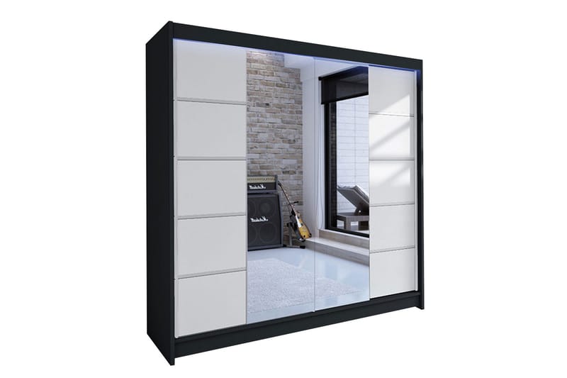 Canderbury Garderob med Spegel 180x215 cm, Vit/Svart
