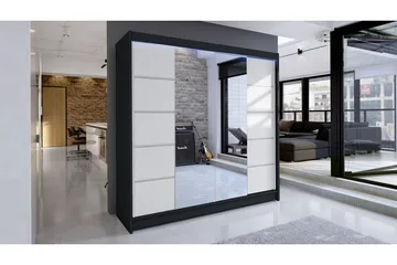 Canderbury Garderob med Spegel 180x215 cm - Vit/Svart - Förvaring - Sko- & klädförvaring - Garderober & garderobssystem