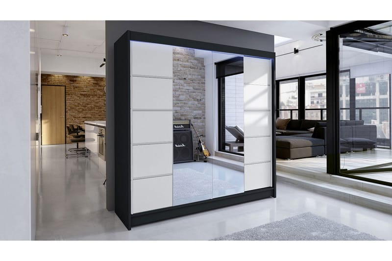 Canderbury Garderob med Spegel 180x215 cm - Vit/Svart - Förvaring - Sko- & klädförvaring - Garderober & garderobssystem