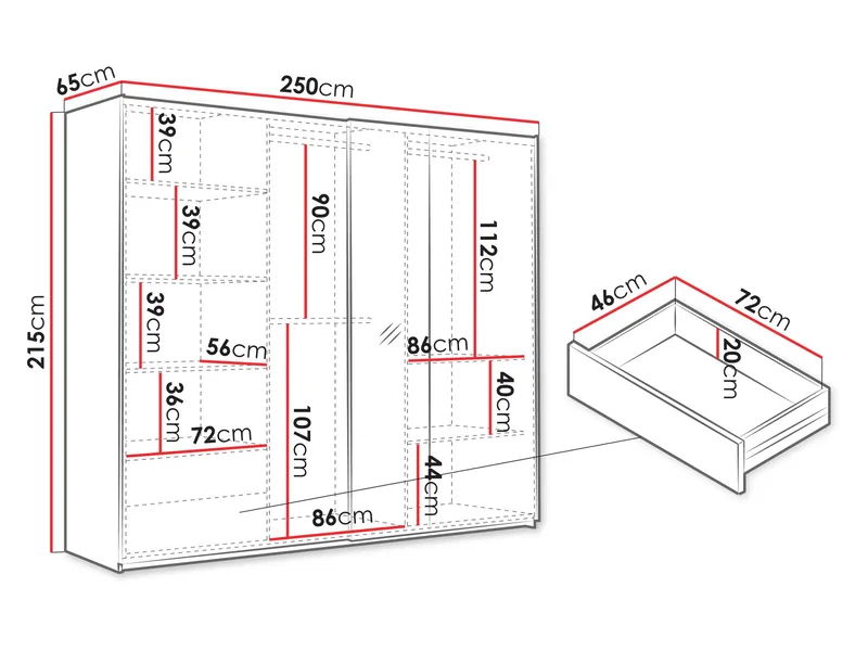 Ceyris Garderob med Spegel 250 cm - Förvaring - Sko- & klädförvaring - Garderober & garderobssystem