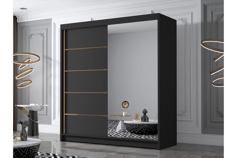 Chavez Garderob med Spegel 180x215 cm - Svart - Förvaring - Sko- & klädförvaring - Garderober & garderobssystem