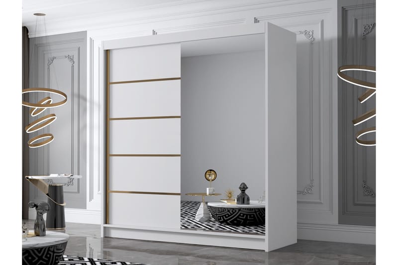 Chavez Garderob med Spegel 180x215 cm - Vit - Förvaring - Sko- & klädförvaring - Garderober & garderobssystem