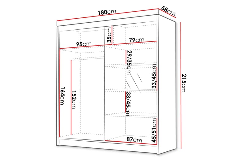 Chavez Garderob med Spegel 180x215 cm - Vit - Förvaring - Sko- & klädförvaring - Garderober & garderobssystem