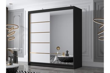 Chavez Garderob med Spegel 180x215 cm - Vit/Svart - Förvaring - Sko- & klädförvaring - Garderober & garderobssystem
