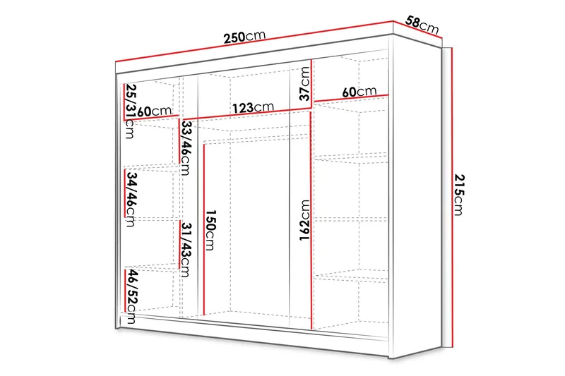 Cinerea Garderob 250x215 cm - Vit - Förvaring - Sko- & klädförvaring - Garderober & garderobssystem