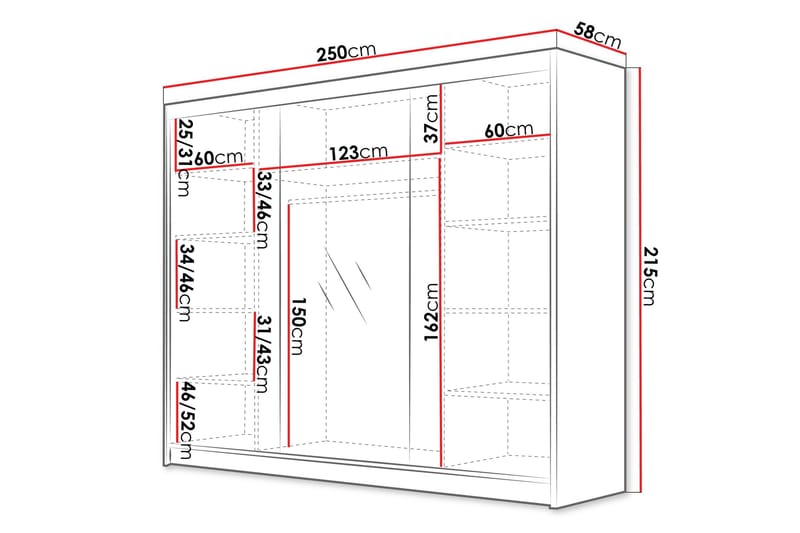 Cinerea Garderob med Spegel 250x215 cm - Svart/Vit - Förvaring - Sko- & klädförvaring - Garderober & garderobssystem