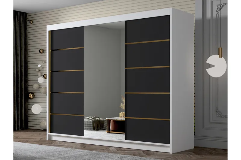 Cinerea Garderob med Spegel 250x215 cm - Svart/Vit - Förvaring - Sko- & klädförvaring - Garderober & garderobssystem