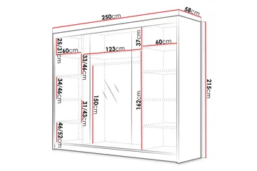 Cinerea Garderob med Spegel 250x215 cm - Vit/Svart - Förvaring - Sko- & klädförvaring - Garderober & garderobssystem