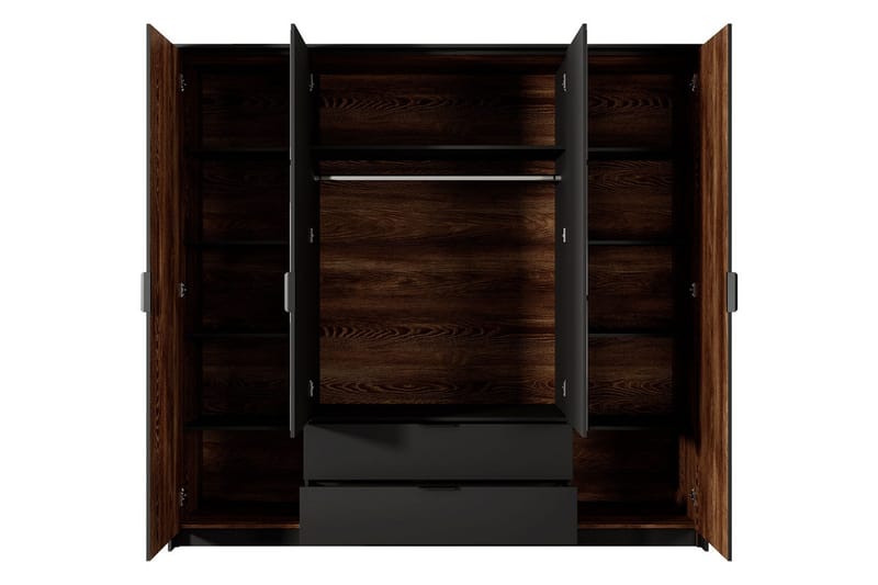 Coralina Garderob m. Spegel 224x210 cm - Brun/Svart - Förvaring - Sko- & klädförvaring - Garderober & garderobssystem