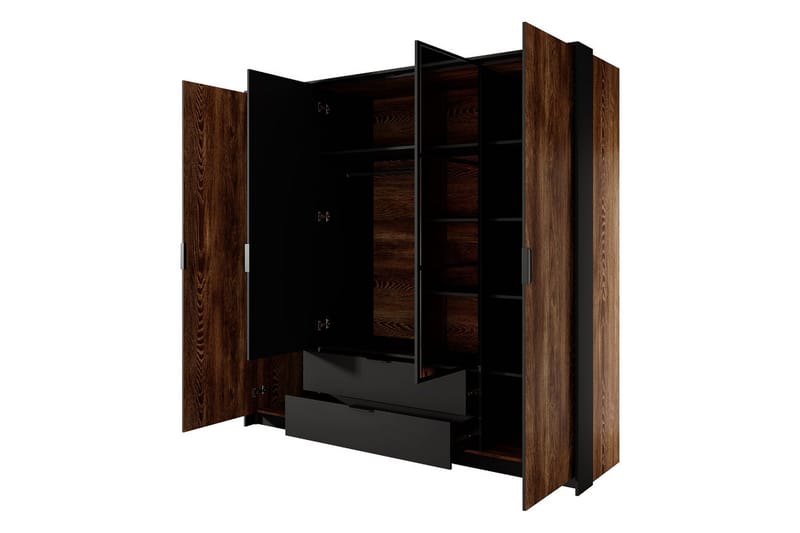 Coralina Garderob m. Spegel 224x210 cm - Brun/Svart - Förvaring - Sko- & klädförvaring - Garderober & garderobssystem