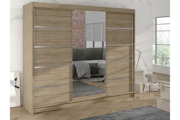 Cyria Garderob med rymlig Förvaring och Skjutdörrar med Spegel 200x215 cm - Beige - Förvaring - Sko- & klädförvaring - Garderober & garderobssystem