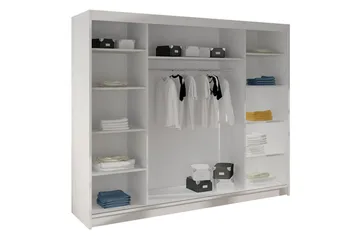 Cyria Garderob med rymlig Förvaring och Skjutdörrar med Spegel 200x215 cm - Vit/Svart - Förvaring - Sko- & klädförvaring - Garderober & garderobssystem