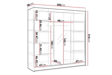Cyria Garderob med rymlig Förvaring och Skjutdörrar med Spegel 200x215 cm - Vit/Svart - Förvaring - Sko- & klädförvaring - Garderober & garderobssystem