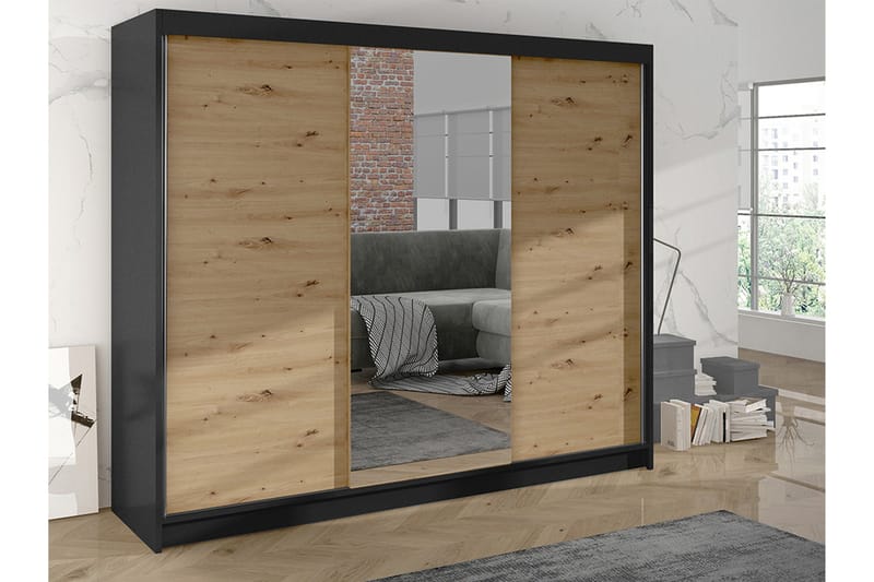 Cyria Garderob med Spegel 200x215 cm - Brun/Svart - Förvaring - Sko- & klädförvaring - Garderober & garderobssystem