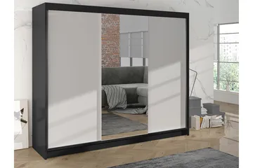 Cyria Garderob med Spegel 200x215 cm - Vit/Svart - Förvaring - Sko- & klädförvaring - Garderober & garderobssystem