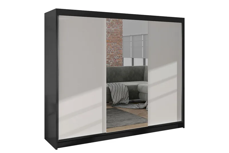 Cyria Garderob med Spegel 200x215 cm, Vit/Svart