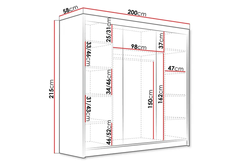 Dianna Garderob 200x215 cm - Svart - Förvaring - Sko- & klädförvaring - Garderober & garderobssystem