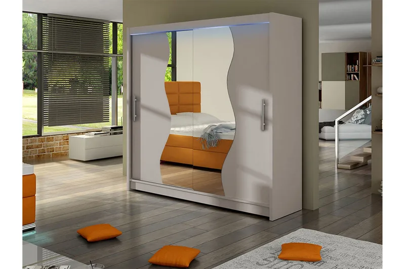 Dravon Garderob m. Spegel 180x215 cm - Beige - Förvaring - Sko- & klädförvaring - Garderober & garderobssystem