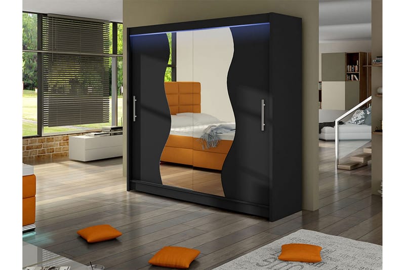 Dravon Garderob m. Spegel 180x215 cm - Svart - Förvaring - Sko- & klädförvaring - Garderober & garderobssystem