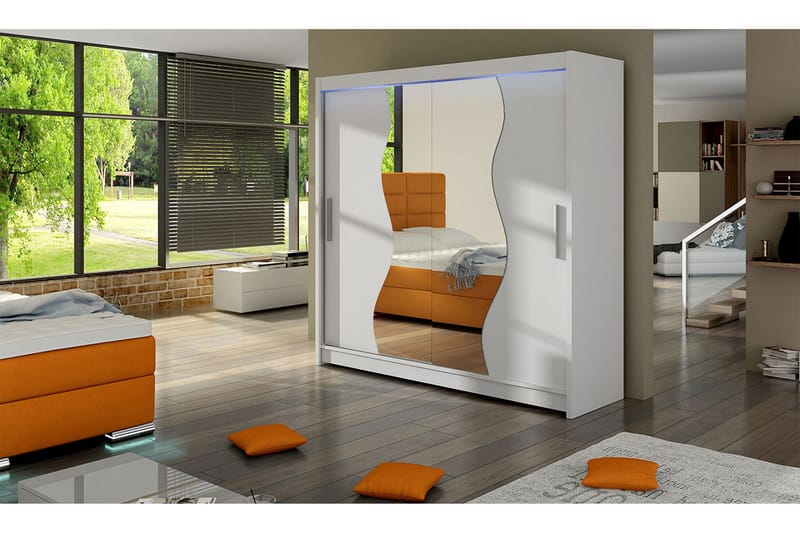 Dravon Garderob med Spegel 180x215 cm - Vit - Förvaring - Sko- & klädf örvaring - Garderober & garderobssystem