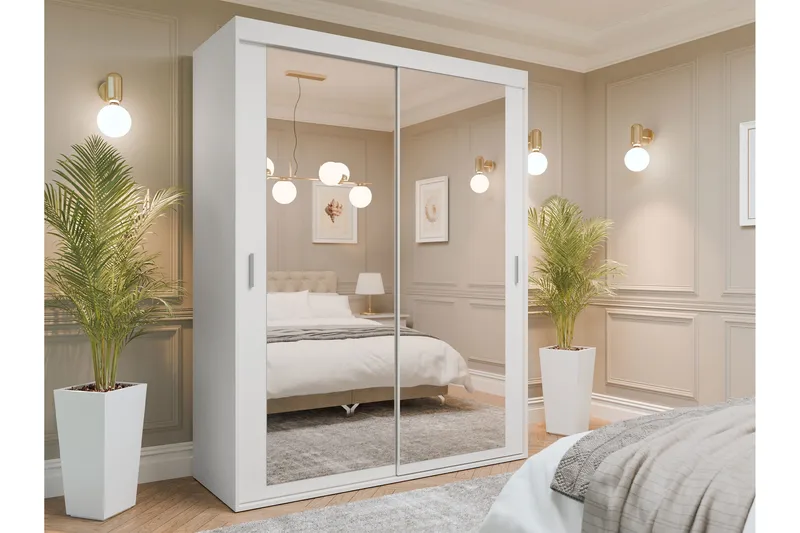 Duets Garderob m. Spegel 160x205 cm, Vit