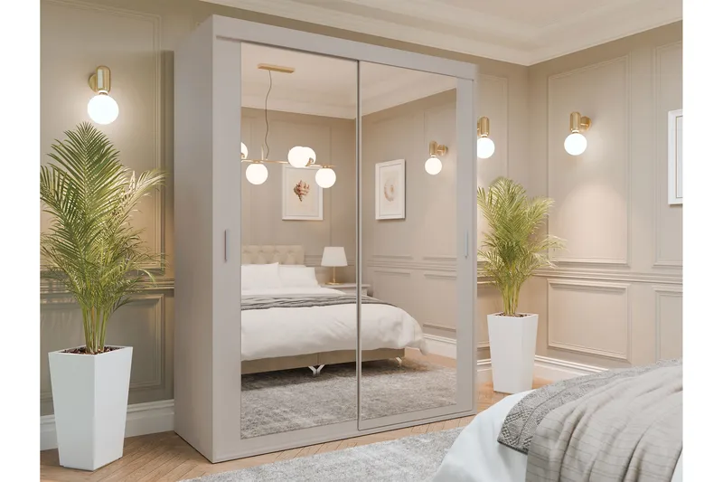 Duets Garderob med Spegel 160x205 cm - Beige - Förvaring - Sko- & klädförvaring - Garderober & garderobssystem