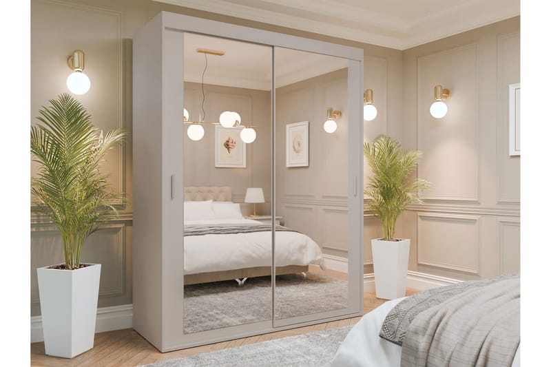 Duets Garderob med Spegel 160x205 cm - Beige - Förvaring - Sko- & klädförvaring - Garderober & garderobssystem