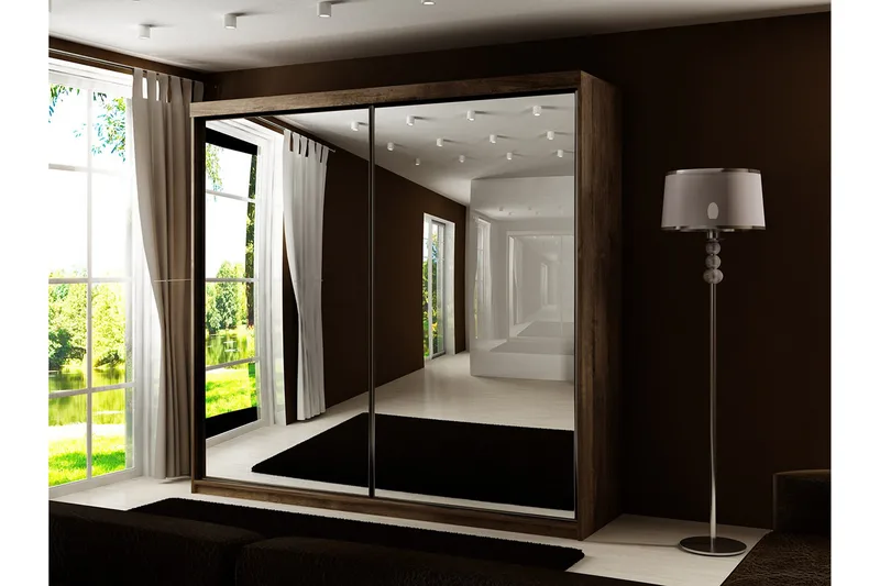 Dunkra Garderob m. Spegel 200x200 cm - Brun - Förvaring - Sko- & klädförvaring - Garderober & garderobssystem