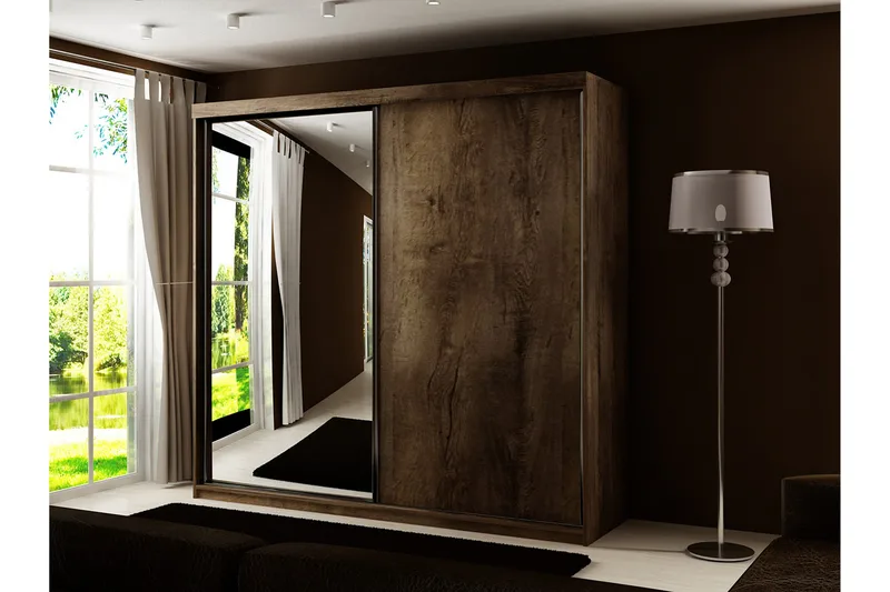 Dunkra Garderob m. Spegel 200x200 cm - Brun - Förvaring - Sko- & klädförvaring - Garderober & garderobssystem