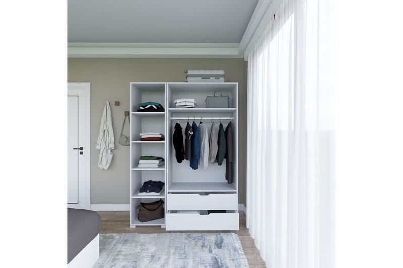 Durusu Garderob 130x183 cm - Vit - Förvaring - Sko- & klädförvaring - Garderober & garderobssystem