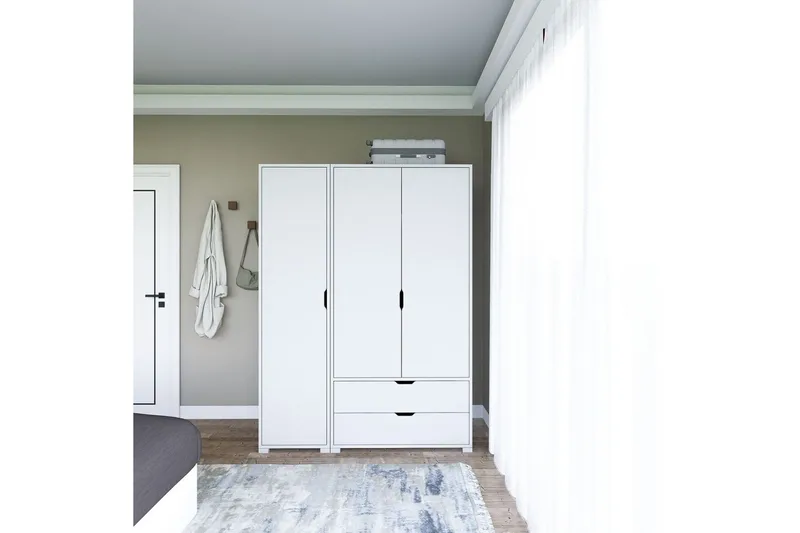 Durusu Garderob 130x183 cm - Vit - Förvaring - Sko- & klädförvaring - Garderober & garderobssystem