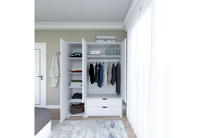 Durusu Garderob 130x183 cm - Vit - Förvaring - Sko- & klädförvaring - Garderober & garderobssystem