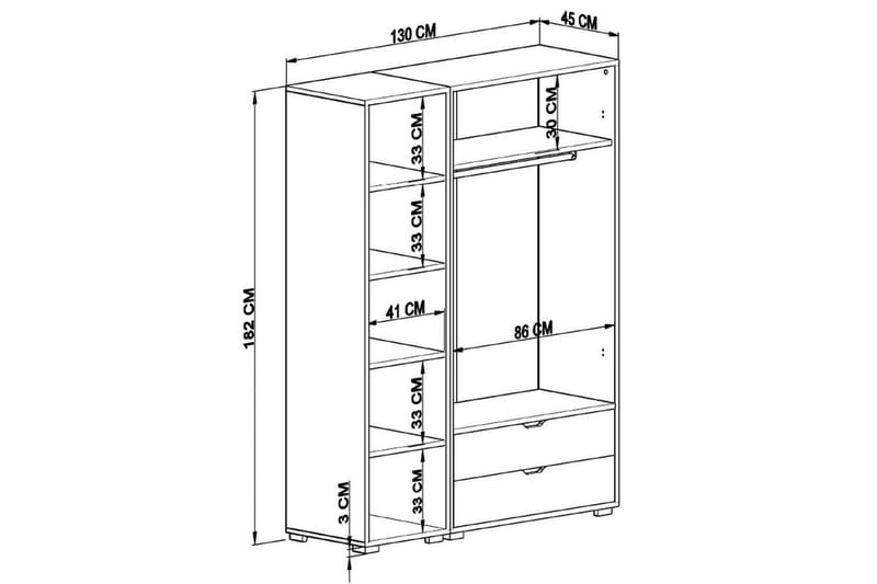 Durusu Garderob 130x183 cm - Vit - Förvaring - Sko- & klädförvaring - Garderober & garderobssystem