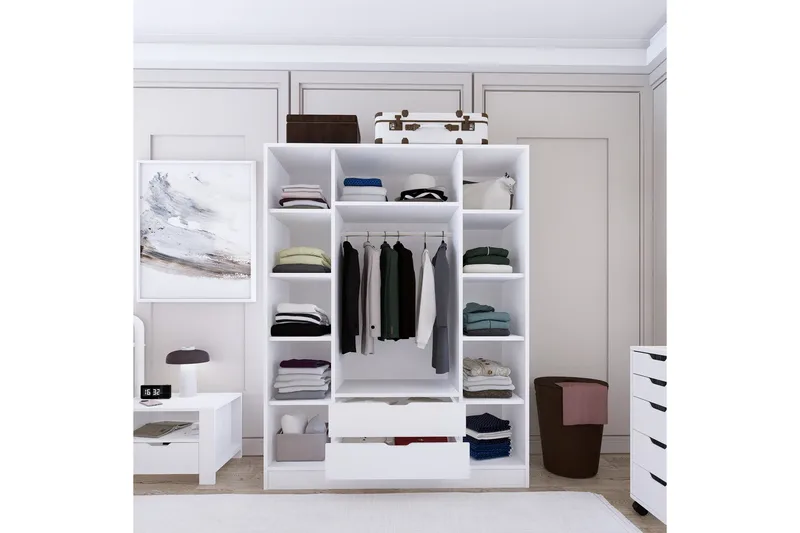 Durusu Garderob 140x182 cm - Mattvit - Förvaring - Sko- & klädförvaring - Garderober & garderobssystem