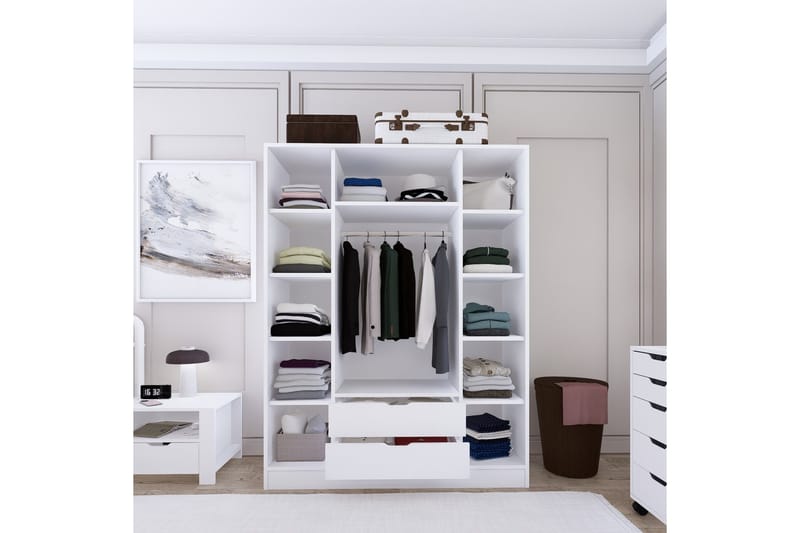 Durusu Garderob 140x182 cm - Mattvit - Förvaring - Sko- & klädförvaring - Garderober & garderobssystem