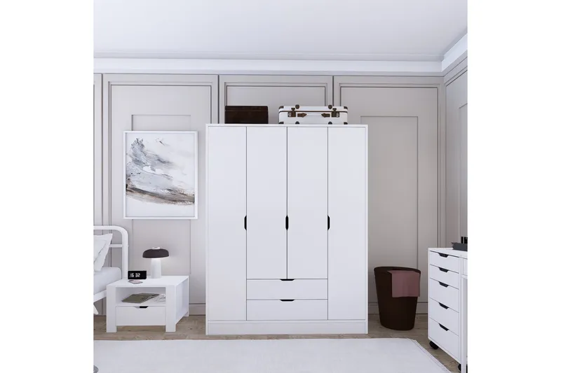 Durusu Garderob 140x182 cm - Mattvit - Förvaring - Sko- & klädförvaring - Garderober & garderobssystem