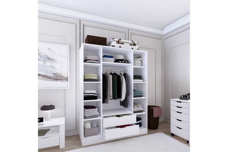 Durusu Garderob 140x182 cm - Mattvit - Förvaring - Sko- & klädförvaring - Garderober & garderobssystem